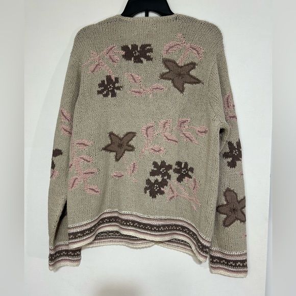 Eddie Bauer Legend Hand Knit Cardigan Sweater Garden Floral Flower Linen Sz L - Picture 6 of 10
